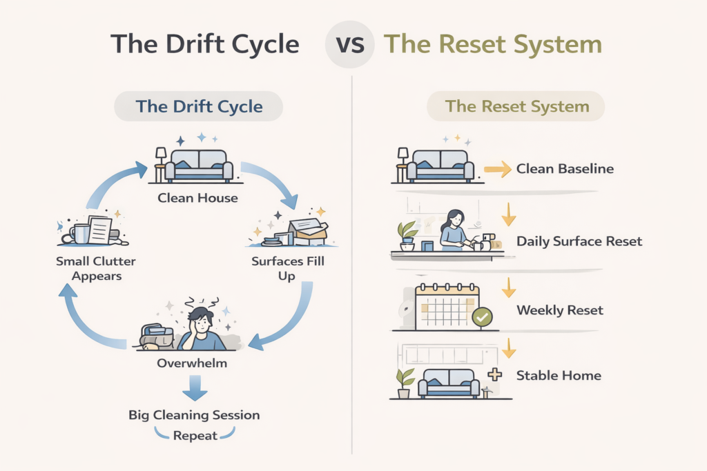 How to Keep House Clean and Organized - Drift cycle vs reset system