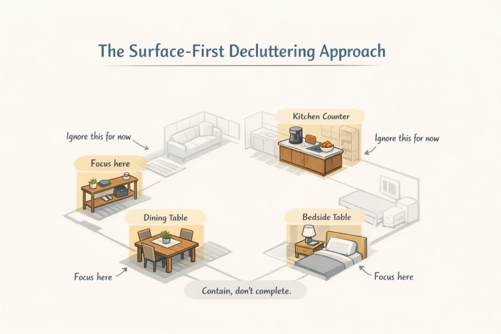 The surface-first decluttering approach to declutter my house.